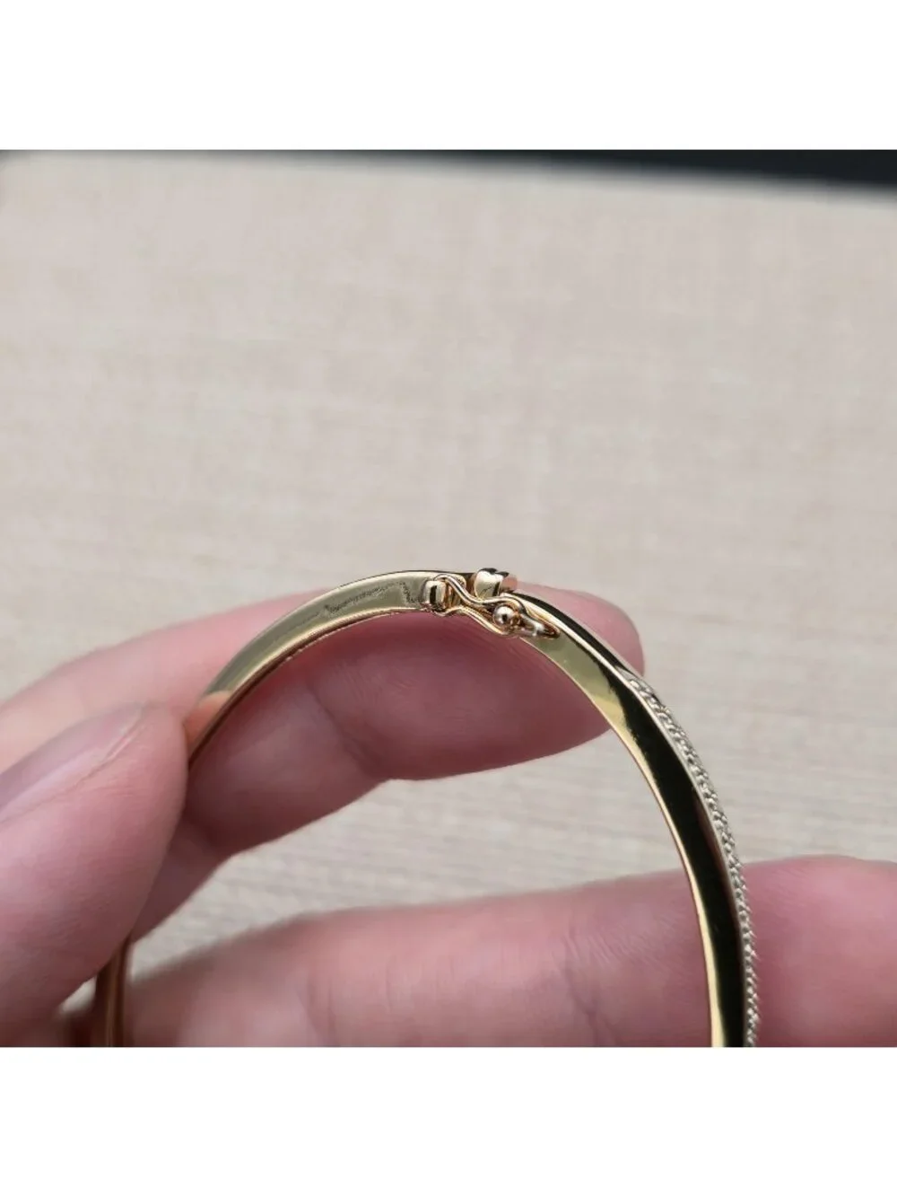 6.5 Inch Gold Over Sterling Silver Black Sapphire Hinged Bangle Bracelet B1457